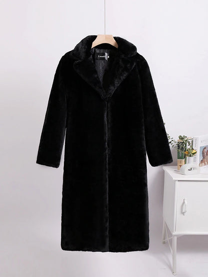 TARUXY Winter Loose Mink Velvet Imitation Fur Splicing Long Coat Fur Suit Collar Women's Coat High Street Fashion Lady Overcoat
