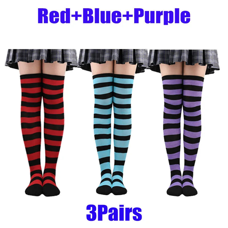 Color Striped Stockings Japanese Over Knee Socks Fashion Women Keep Warm Soks Sexy Slim Long Socks Hosiery JK Cosplay Lolita Y2k