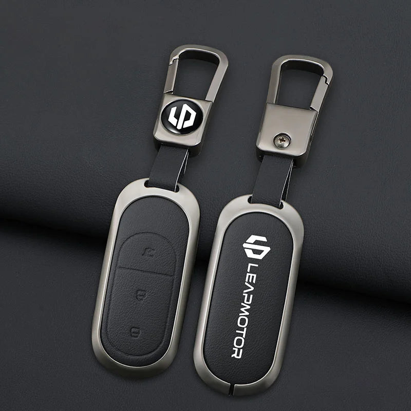 Zinc alloy+leather car remote key set, suitable for Leapmotor C16 C11 C10 C01 B10 T03 S01 car keychain key set chain accessories