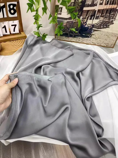 Botvotee Elegant Satin Long Skirt for Women Spring Summer 2025 Office Ladies Korean Style Loose Elastic Band Midi Skirts