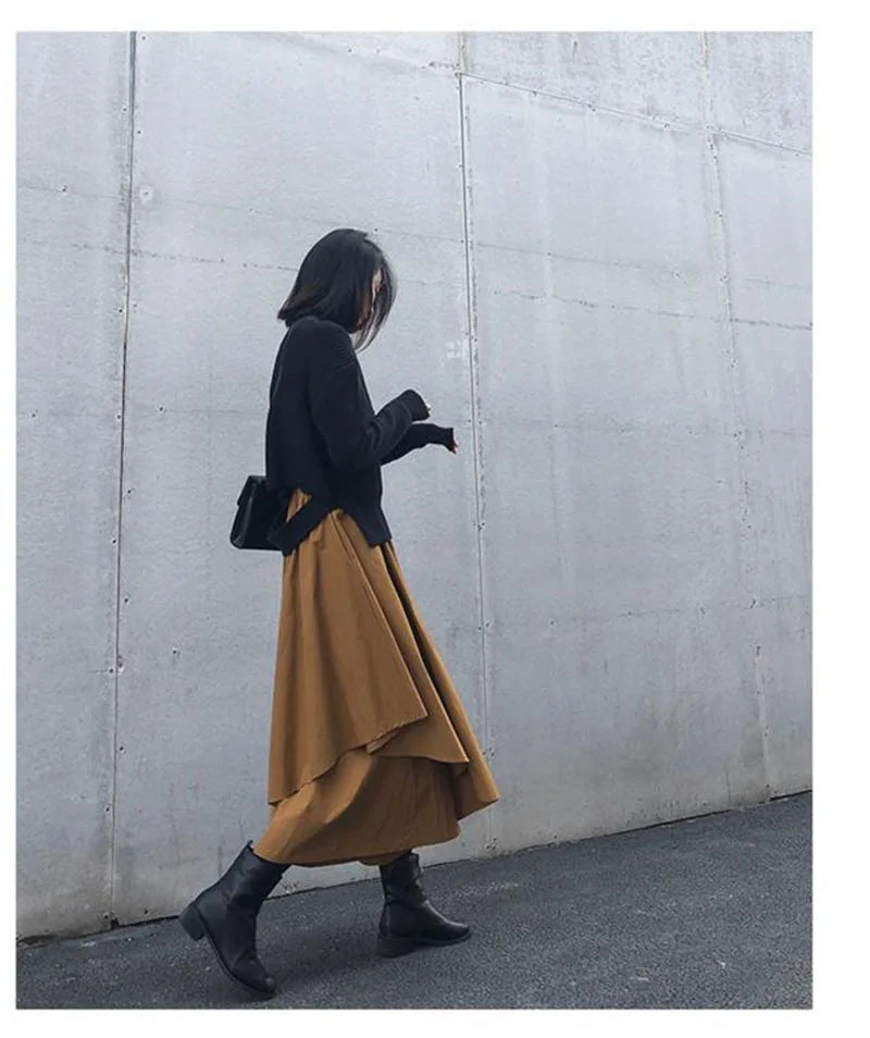 Women Skirts Gothic Irregular Skirts Pants Women High Waist White Black Long Skirts Female Pleated Skirts Culottes Women Clothes