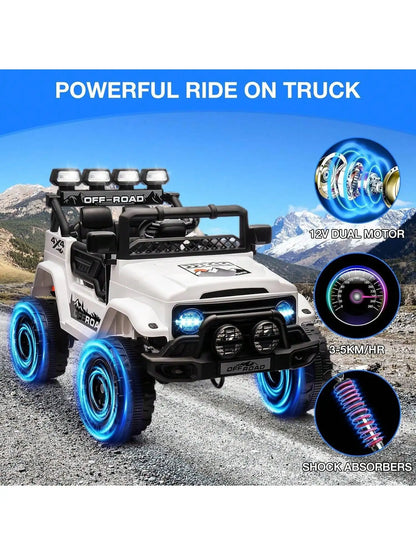 HAUSPROFI 12V Kids Electric Car, With Remote Control,Seat Belt,LED Lights,ATV 4 Wheels,Bluetooth Speaker,3-Speeds,Suspension, for 3+ Years