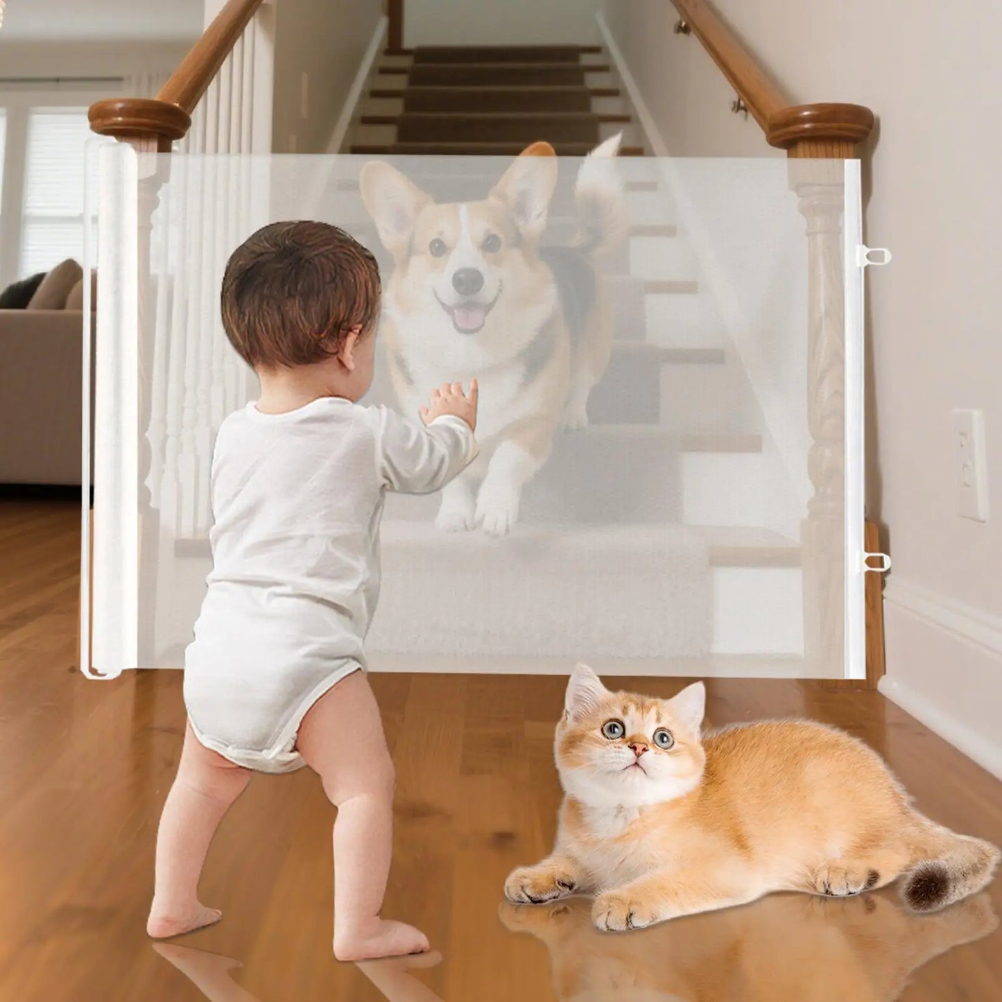 Dog Gate Indoor Puppy Gate Retractable Dog Fence Wide Barrier No Drilling Screen Pet Supplies Child Safety for Hallways Stairs