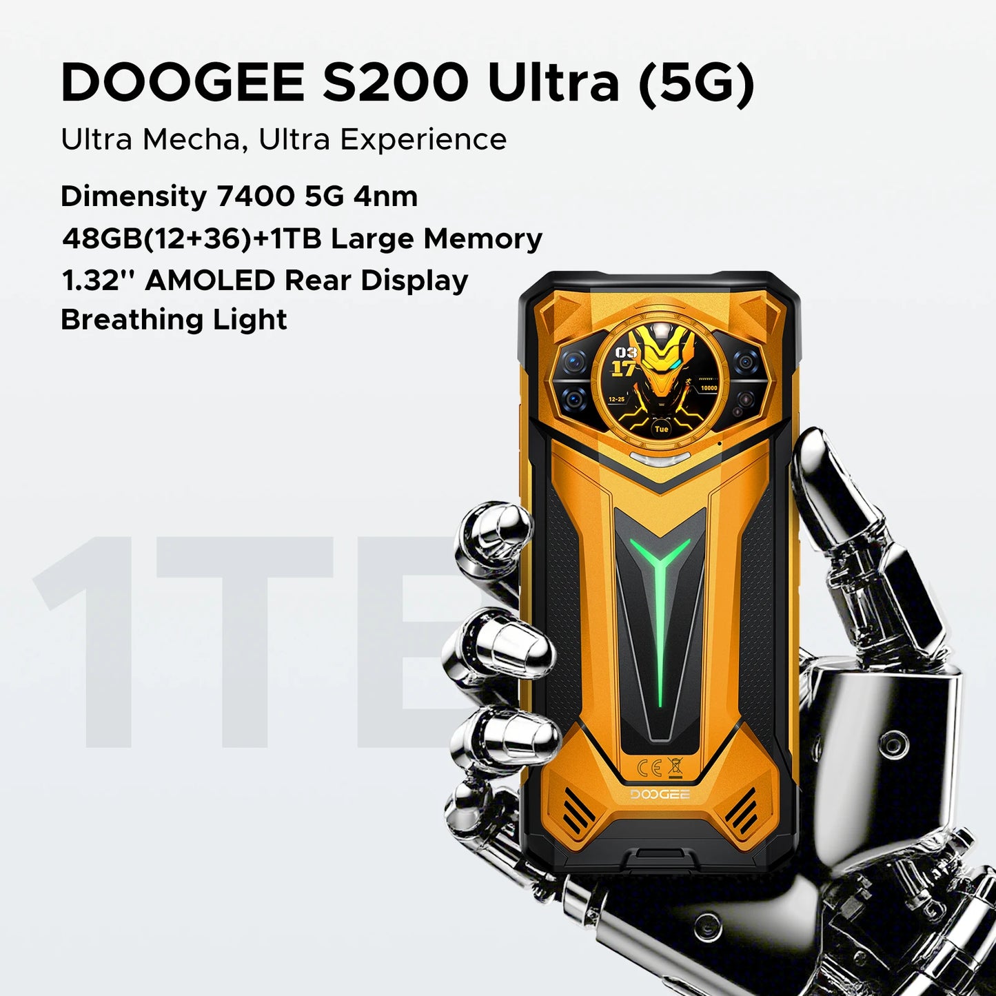 Phone robust DOOGEE S200 Ultra 5G AI 6,72 "Dimensity 7400 48 Go RAM (12 36) 1 To ROM battery 11000 mAh Android 15 NFC Smar