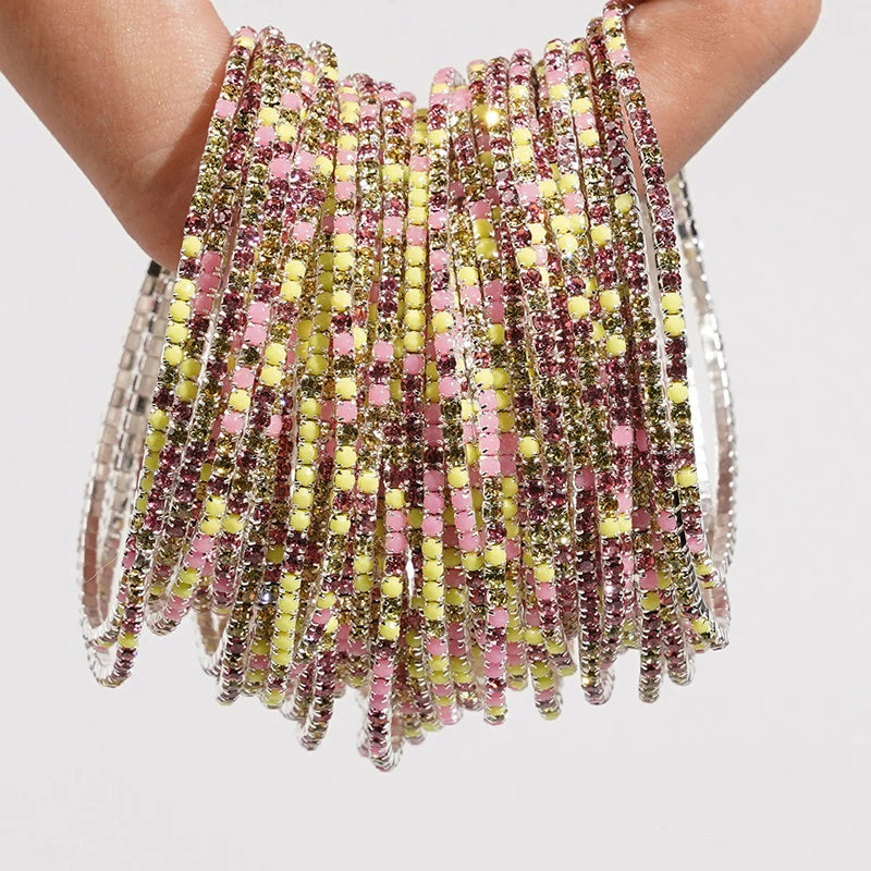 5pcs Fashion Colorful Acrylic Crystal Rhinestone Elastic Bracelet For Women Stretch Wristband Wedding Bracelets Daily Jewelry