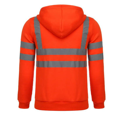 Men Reflective Strip Hoodies Casual Fit Work Safety Jackets Autumn Thin Fleece Hooded Zipper Sweatshirt Coats Workwear For Men