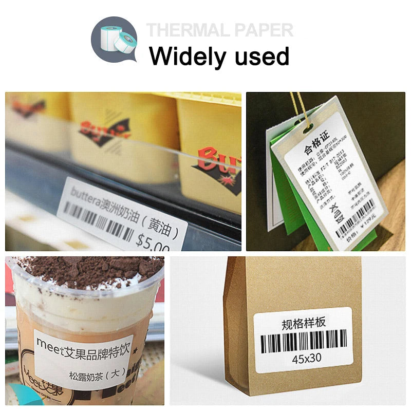 Width 40/50/60/70/80/90/100mm Self-Adhesive Stickers Shipping Thermal Label Barcode SKU Label Price Tag no Carbon Band Required