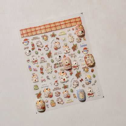 Lovely Animal Graffiti Cat Claw Rabbit Bunny Bear Dog Flower Fruit Dim Sum Candy Sunflower Adhesive 5D Nail Art Stickers Decal