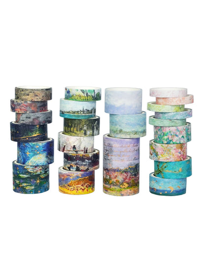 24 Rolls/Box Oil Painting Theme Washi Tape Set, Gilded Style Design Decorative Handmade DIY Decoration Materials Tape