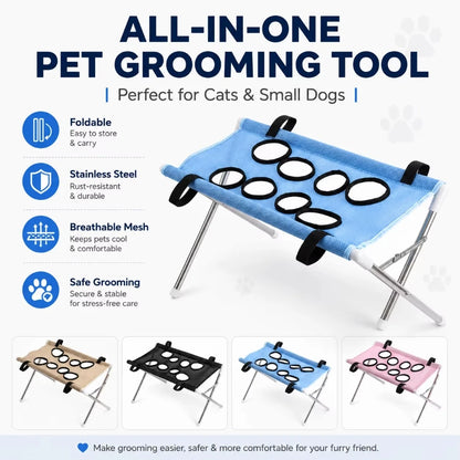 Pet Grooming Hammock Stand Foldable Cat Dog Bathing Rack Quick Dry Mesh Nail Trimming Holder for Small Medium Pet
