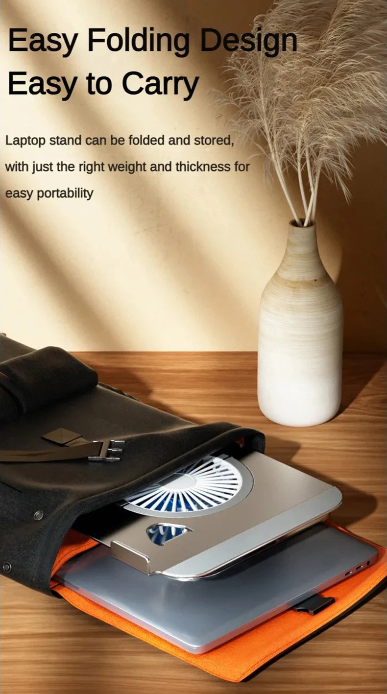 Laptop Stand 360° Rotatable Aluminum Alloy Tablet Cooling Stand with Folding Fan Radiator Support Lift Anti-skid for 7-17 Inch
