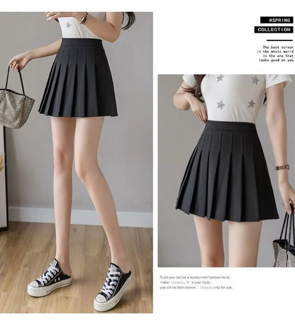 Preppy Style Women Pleated Skirt High Waist A-Line Mini Skirt School Girl Skirt JK Uniform Skirt Skater Skirt Black Plus Size