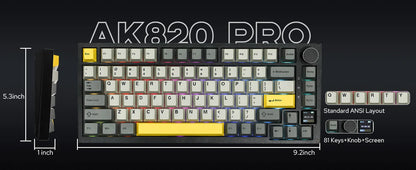 Ajazz AK820 Pro 75% Gasket-mounted Bluetooth 5.1/2.4G Wireless & Wired Mechanical Keyboard with TFT Screen for Gaming