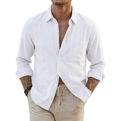 Korean Long Sleeve Linen Cotton Shirts Luxury Shirts for Men Breathable Men's T-Shirts Hawaiian Shirt Loose Lapel White Tshirt