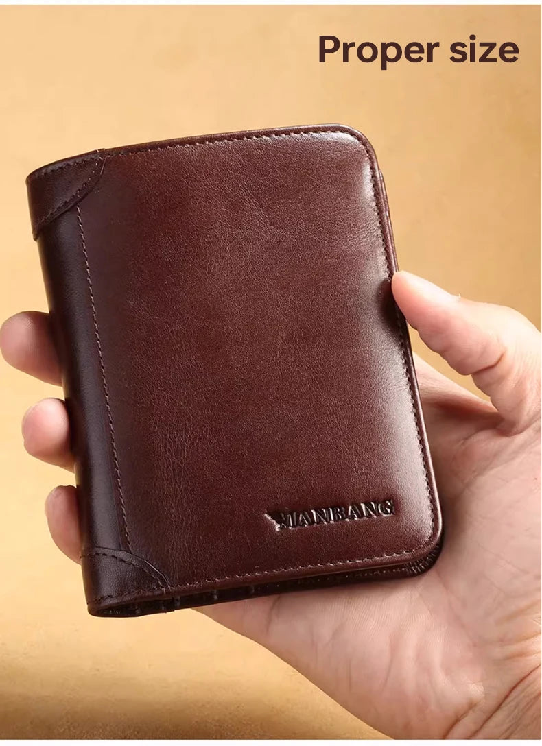 ManBang Classic Style Wallet Genuine Leather Men Wallets Short Male Purse Card Holder Wallet Men Fashion High Quality