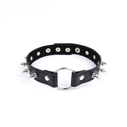 Sexy PU Leather Choker Collar for Women Gothic Punk Spike Heart O-Ring Bell Bondage Slave Neck Strap BDSM Role Play Accessory