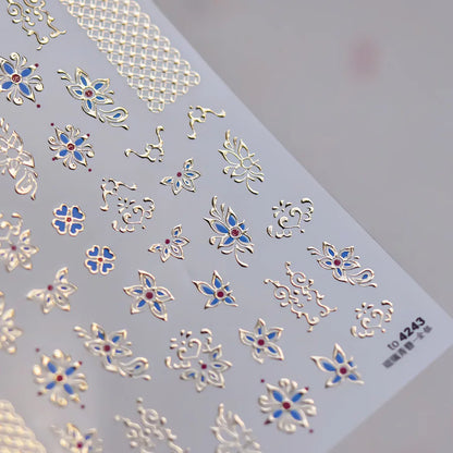 Bohemian Pattern Colorful Love Heart Moon Pearl Crystal Rhinestone 5D Nail Art Sticker Self Adhesive Decoration Manicure Decal