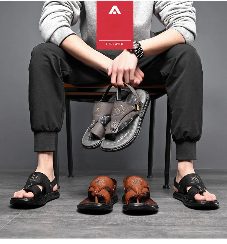 Brand Men's Sandals Summer Soft soled Anti slip Beach Shoes Male  Outdoor comfortable Men slippers Luxury High Quality sandalias
