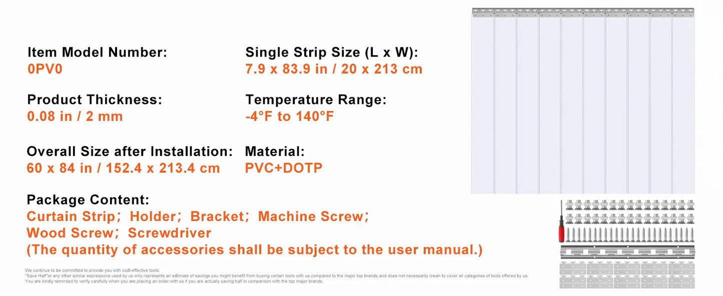 SucceBuy PVC Clear Strip Curtain 84" x 38"/48"/60" Plastic Windproof Door Freezer Curtain Hanging Strips for Warehouse Home