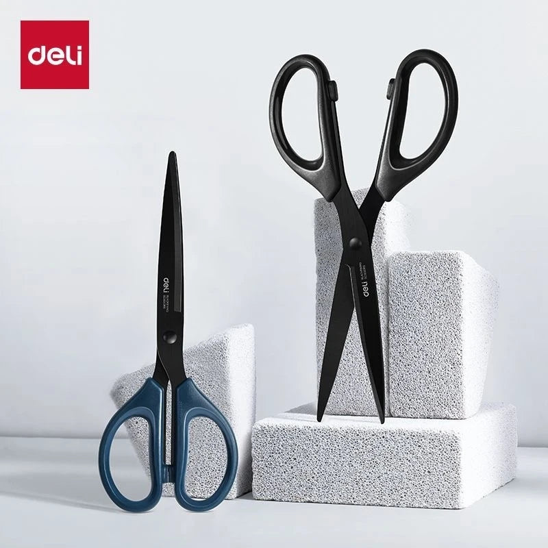 Deli Black Blade Scissors Stainless Steel Anti-Rust Shears Comfort Grip Office School Home Craft Cutting Stationery