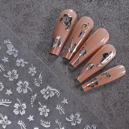 1pc 3D Hibiscus Flowers Nail Sticker White Black Flower Petals Adhesive Decals Pink Golden Floral Slider For Nail Art Decoration