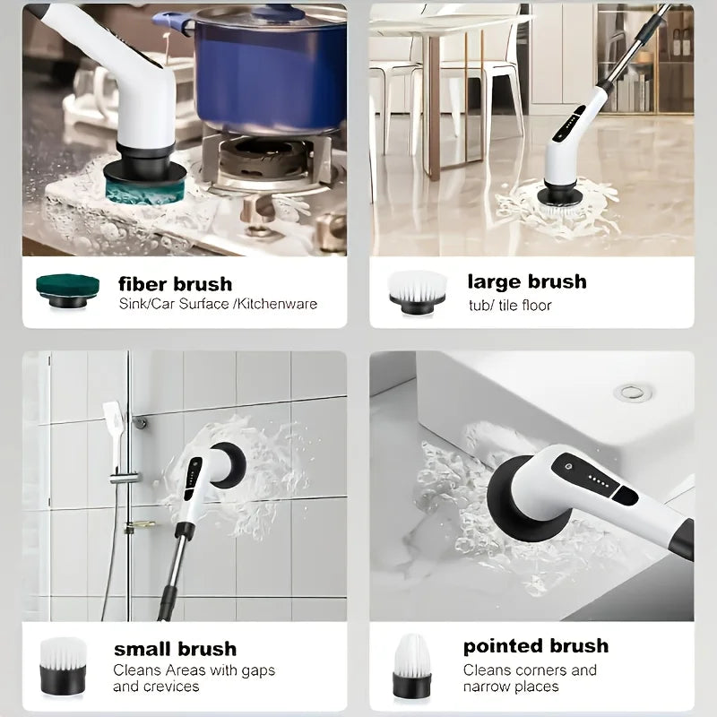 9 in 1 Multifunctional Handheld Electric Cleaning Brush With Telescopic Function, Bathroom Floor And Kitchen Cleaning Tool