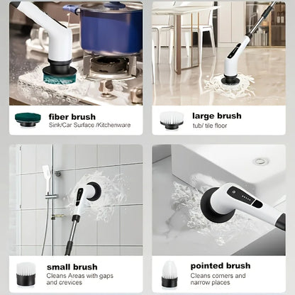 9 in 1 Multifunctional Handheld Electric Cleaning Brush With Telescopic Function, Bathroom Floor And Kitchen Cleaning Tool
