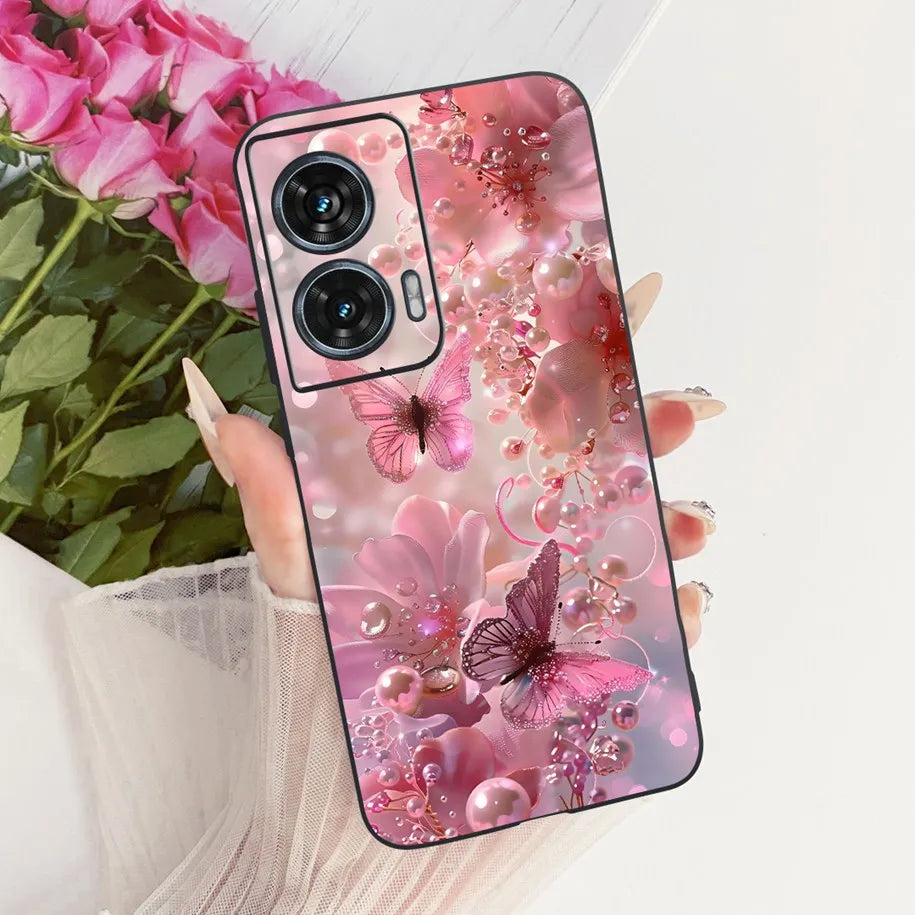 Case For Motorola Edge 50 Fusion Cover XT2429-1 Popular Flower Soft Black Silicone Phone Cases For Motorola G96 5G MotoG96 Funda
