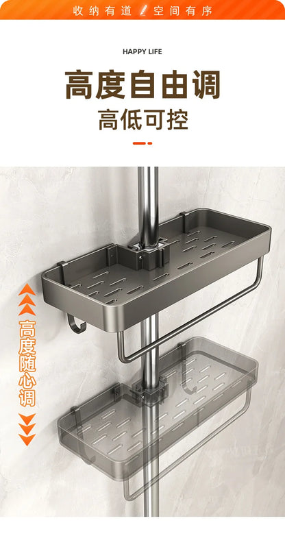 YM No-Drill Installation Bathroom Showerhead Storage Rack Tray Rain Shower Rod Holder Lift Bracket for Bathroom Organization