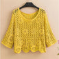 Women's Summer Short Jacket 2025 New Pullover Round Neck Knit Female Sweater Top Loose Fashion Hollowing Out Ladies Lace Tops