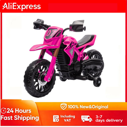 12V electric motorcycle, children’s motorcycle with training wheels, kids’ car, featuring a horn and start-up sound, 3 km/h, pink, electric toy motorcycle, riding motorcycle