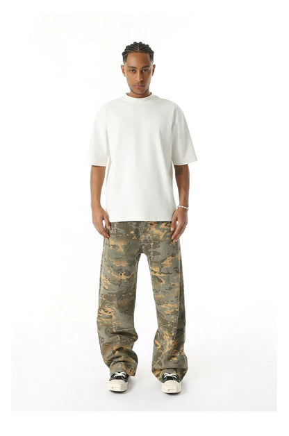 2025 Four Seasons Men's Youth Popular Multi color Pattern Camouflage Pants Basic Versatile Straight Wash Casual Cowboy Pants
