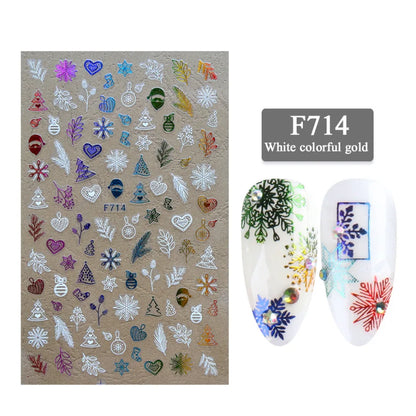 1PCS New Christmas Decorations 2023 New Year Nail Stickers Press on Nails Laser Snowflake Christmas Tree 3D Nail Decal