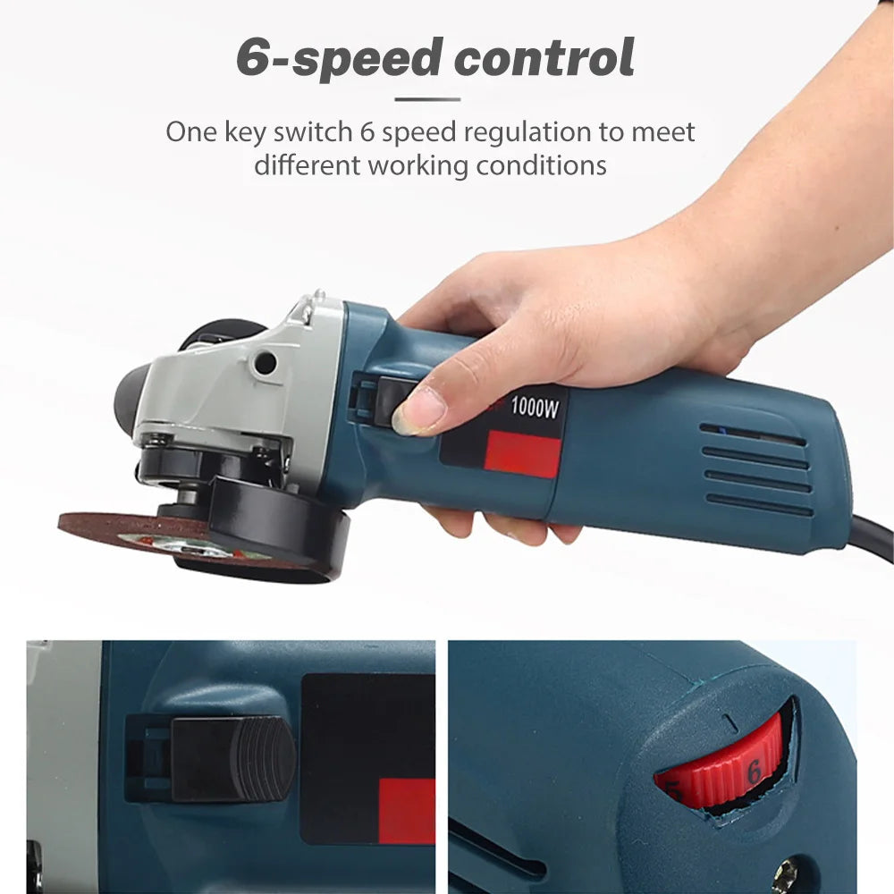 1000W 125mm Electric Angle Grinder Machine 6 Speeds Electric baking Machine DIY Woodworking Polishing Power Tool 220V
