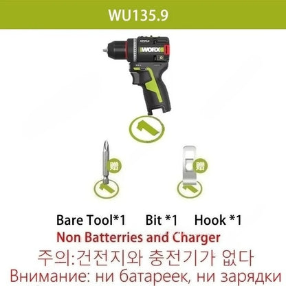 WORX WU135 Cordless Electric Drill 12V 50Nm 1800rpm Brushless Motor for Home Improvement Carpentry Metalworking Smart clutch