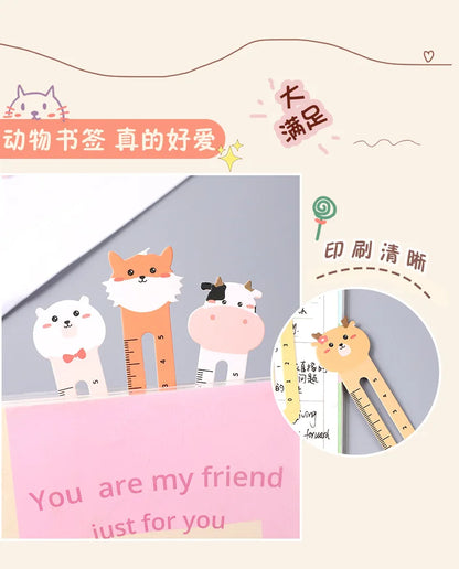 50Pcs/pack Cartoon Animal Bookmark Cute Bear Kitten Student Ruler Bookmark Students Supplies