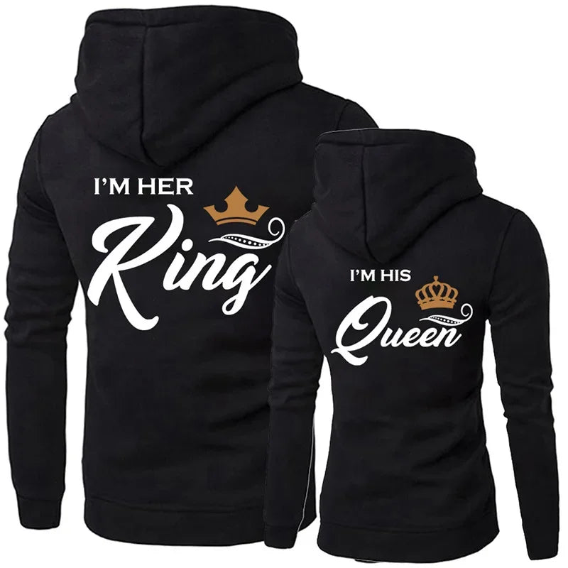 Printing Her King or His Queen Lover Hoodies Harajuku Fashion Casual Womens Men Clothing Lovers Sweatshirt  Couple Hoodies