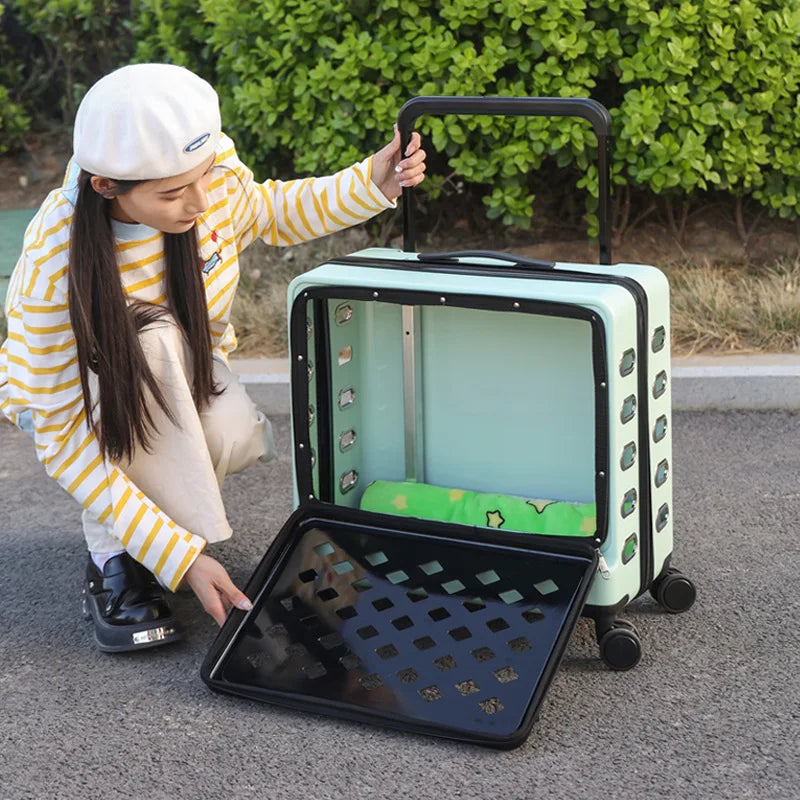 2026 Pet Trolley Luggage Portable Pet Outing Bag Transparent Space Cabin Pet Cart Handheld Cat Bag
