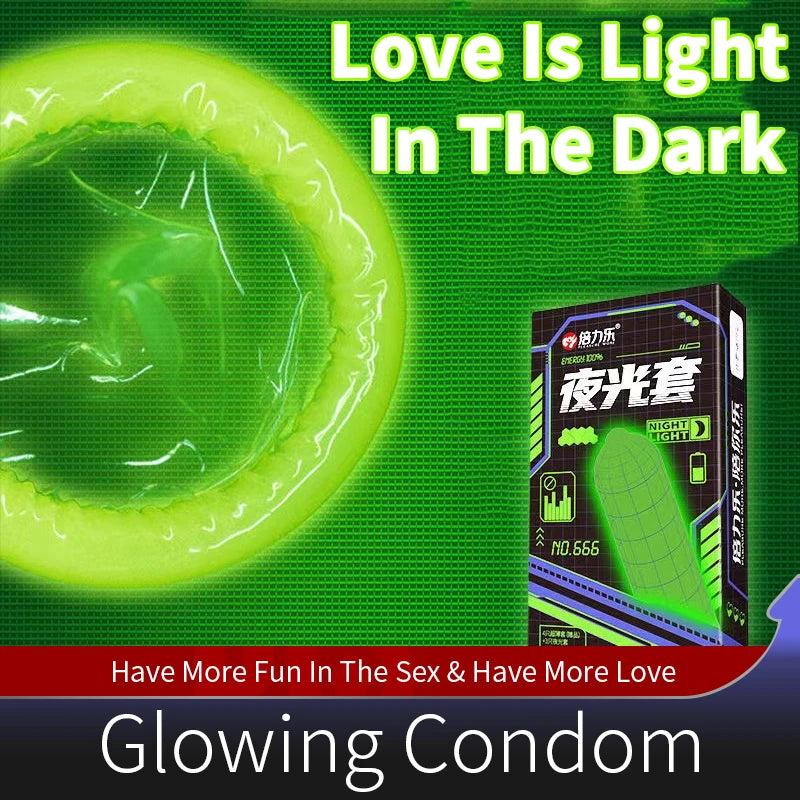 Glowing Delay Ejaculation Condoms For Men Fluorescence Rubber Condom Noctilucent Penis Sleeves Sex Toys For Women Sex Toys Shop