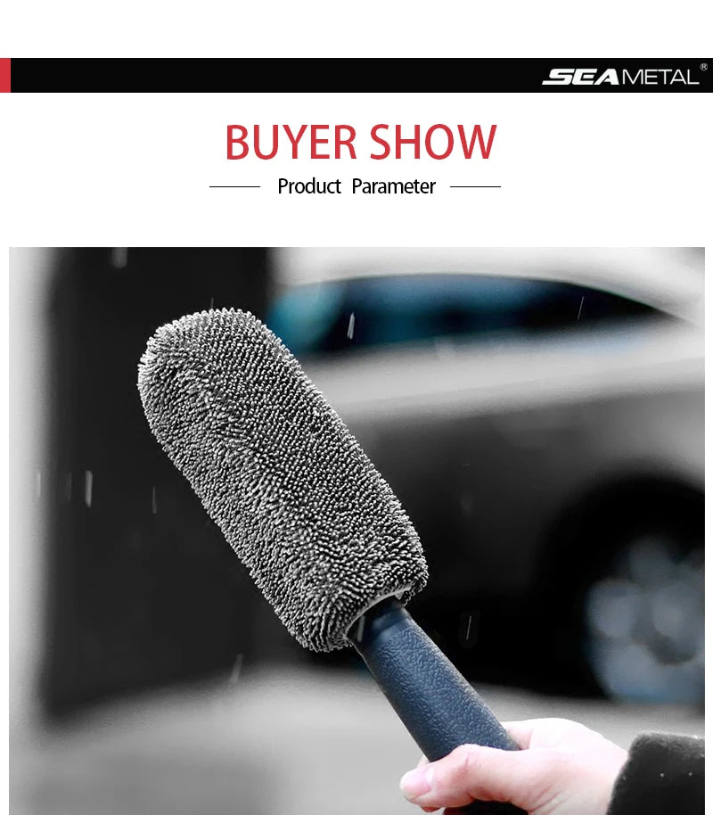 SEAMETAL Microfiber Car Wheel Tire Rim Brush Auto Wheel Cleaning Tool Wash Towel with Plastic Handle Car Washing Accessories