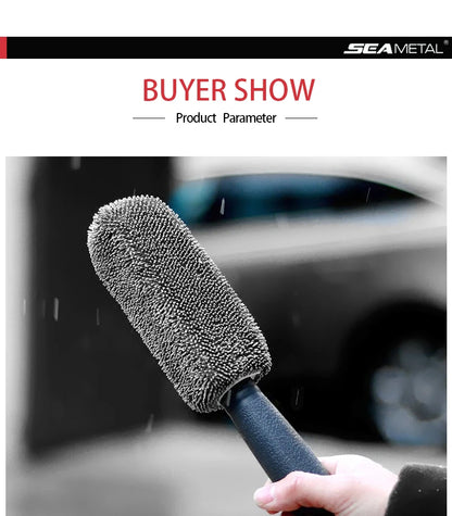 SEAMETAL Microfiber Car Wheel Tire Rim Brush Auto Wheel Cleaning Tool Wash Towel with Plastic Handle Car Washing Accessories