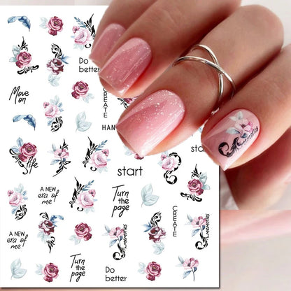 3d Nails Art Decals Spring Fruits Pink Full Tips Peony Magnolia Flowers Adhesive Sliders Stickers Decoration For Nails Manicure