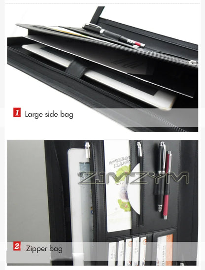 Leather Folder Zippered Closure Portfolio for Business IPad/Table and Card Interview Resume Binder