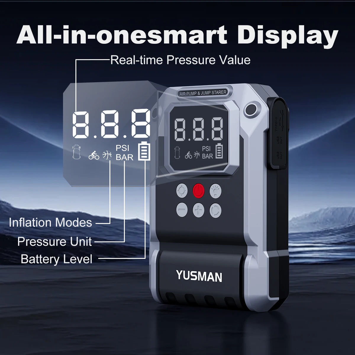 Car Battery Jump Starter with Air Compressor, 12V 1000A/1500A PEAK 26800mah Portable Car Jump Starter with 150 PSI Inflator (for ALL Petrol or 10L Diesel), Emergency LED Flashlight