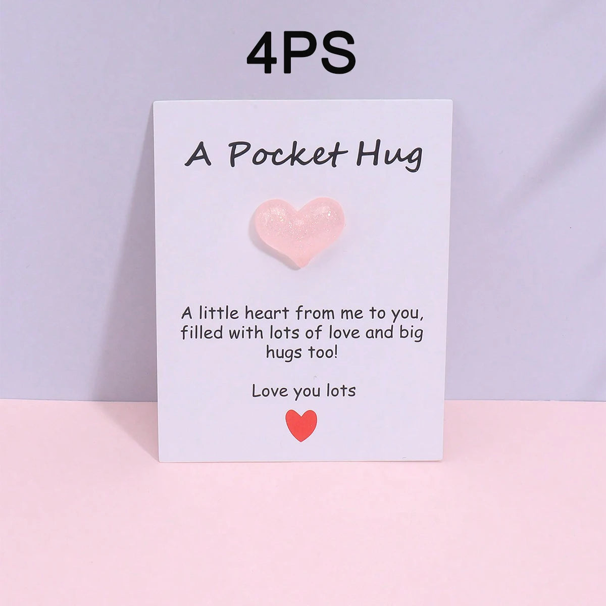 4 Pack Small Cute Pocket Hug Cards, Heart Shape Encouragement Greeting Cards, Mini Love Cards for Birthday Valentine