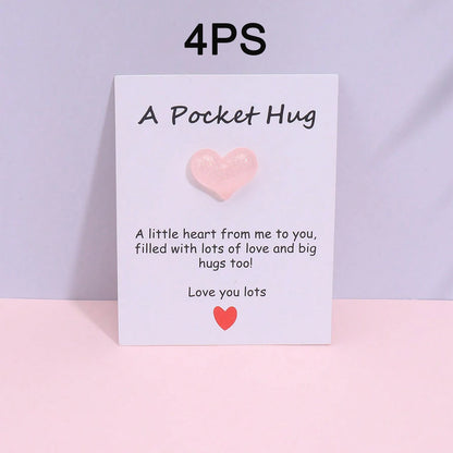 4 Pack Small Cute Pocket Hug Cards, Heart Shape Encouragement Greeting Cards, Mini Love Cards for Birthday Valentine