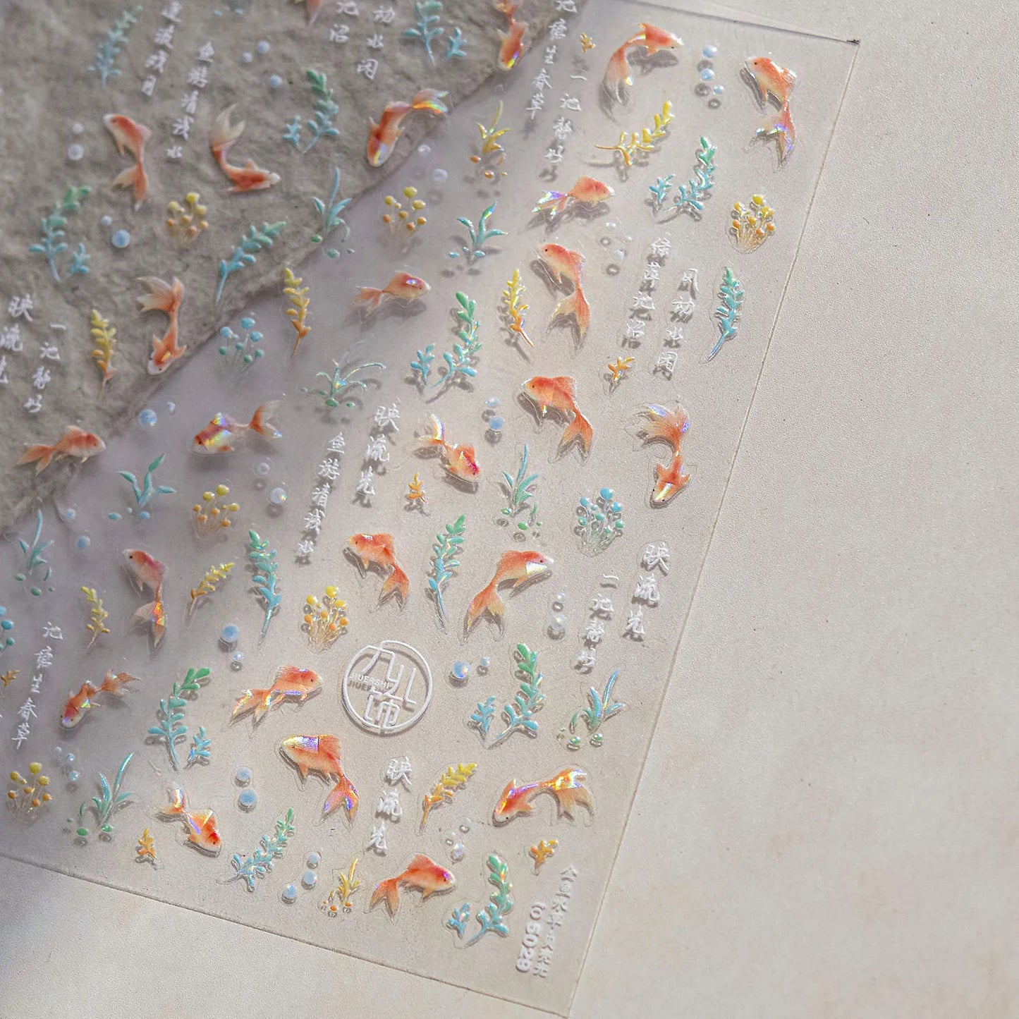 Colorful Water Bubble 5D Nail Art Stickers Goldfish Koi carp Dreamy Polarized Dreamlike Self Adhesive Delicate Manicure Decals