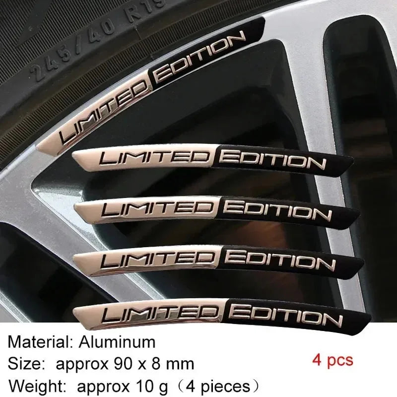 4PCS Aluminum Alloy Limited Edition Logo Car Hub Sticker Decal Tire Rim Decorative Strip Car Exterior General Accessories.