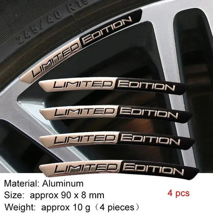 4PCS Aluminum Alloy Limited Edition Logo Car Hub Sticker Decal Tire Rim Decorative Strip Car Exterior General Accessories.