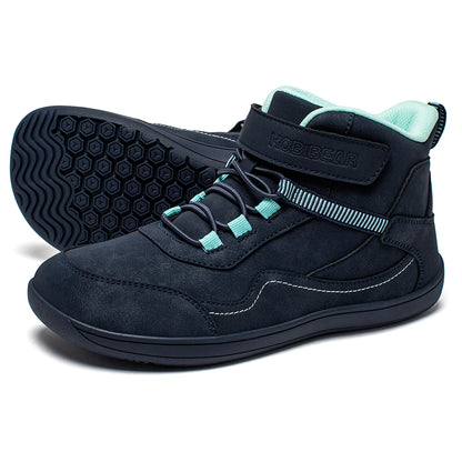 HOBIBEAR Kids Mid-Barefoot Shoes Big/Kid Wide Toe Box Zero Drop Artificial Leather Hook-Loop Outdoor Boots